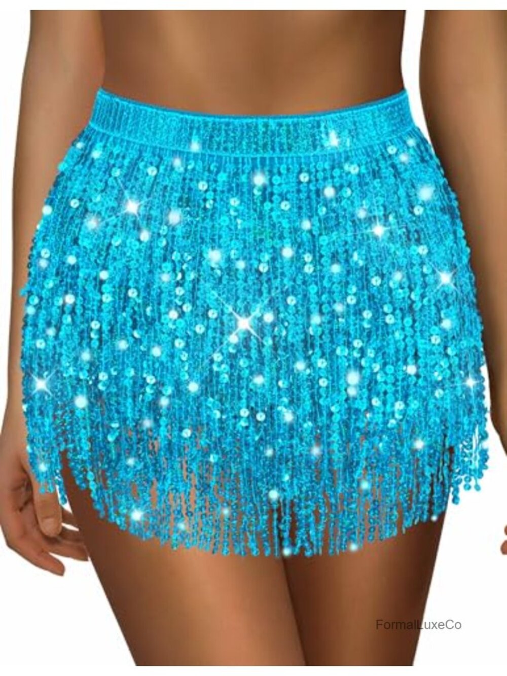 Sequin Tassel Fringe Hip Scarf Skirt Belly Dance Rave Sparkle